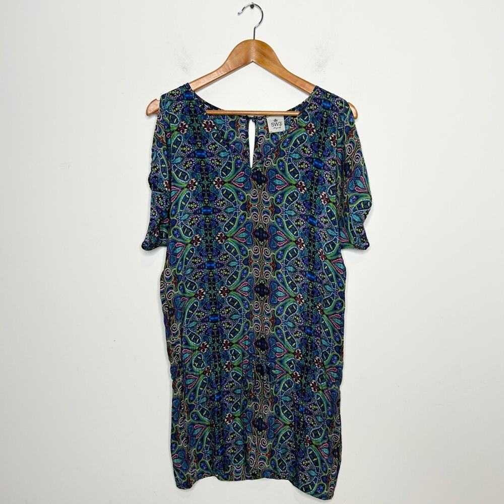 SW3 BESPOKE Silk Dress Swim Cover Up Kaftan Womens Small Paisley Boho Maximalist